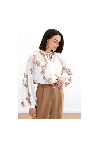 Sateen Nakışlı Şifon Gömlek - Camel-136180 CAMEL