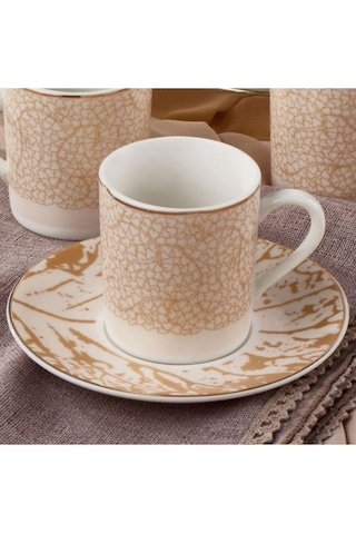 Güral Porselen Camelıa 12 Parça 6 Kişilik Bone Türk Kahvesi Fincan Takımı - 2511 Bej