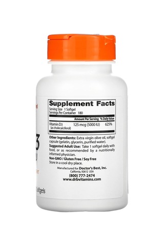 Doctor's Best Vitamin D3 Vitamin 125 Mcg 5,000 180 Softgels