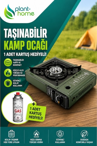 Taşınabilir Kamp Ocağı Kartuşlu & Tüplü Kullanım 1 Adet Gaz Kartuş Hediyeli Portatif Piknik Kamp Ocak Çok Renkli