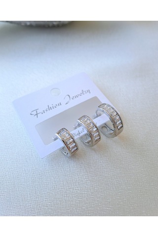 Baget Taşlı 3'lü Halka Küpe Gümüş