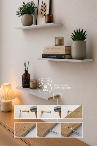 Harmony 3 Raflı Gizli Monte Uçan Raf 50 15 Cm Gri