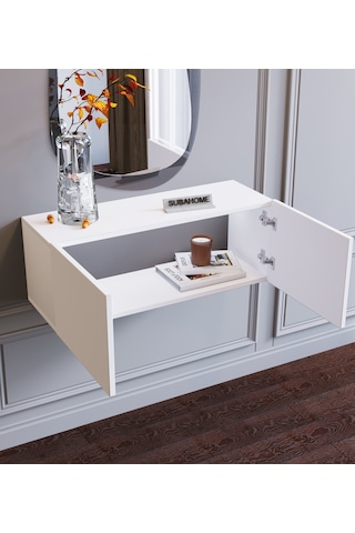 Duvara Monte Beyaz %100 Mdf Fonksiyonel Modern 2 Kapaklı Dresuar Beyaz