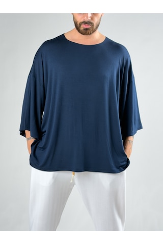 Cocopelli Fakir Kol Lacivert Oversize Viscon T-shirt Coc3026
