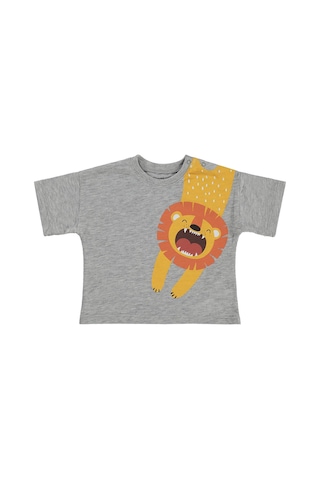 Civil Baby Aslan Baskılı 3-12 Ay Tişört - Gri Karmelanj