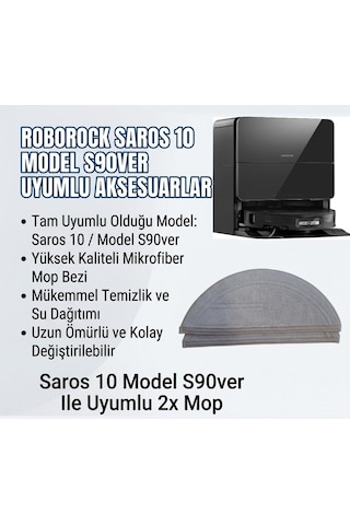 Roborock Saros 10 S90ver Uyumlu 2 Adet Mop Bezi Robot Süpürge Paspası