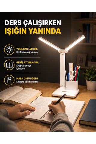 Kalemlik Ve Telefon Standlı Masa Lambası Kısılabilir Led Işık, Göz Dostu Tasarım Yeni Nesil - Lisinya Çok Renkli