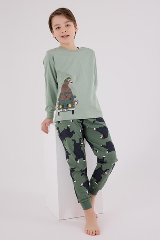 Rolypoly Erkek Çocukuzun Kol Pijama Takım Yeşil-1735 Yeşil