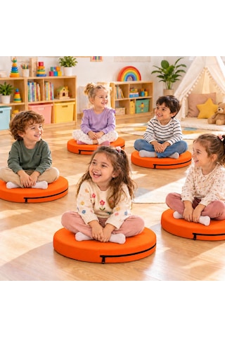 Kreş Minderi Anaokulu Aktivite Minderi, Bahçe, Dekor, Sandalye Minderi 40x40x 5 Cm Yuvarlak Minder 1 Adet Turuncu