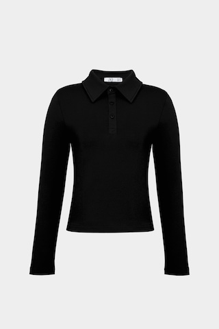 Açelyaokcu Premium Polo Yaka Vatka Detaylı Pamuklu Fit Tişört Siyah
