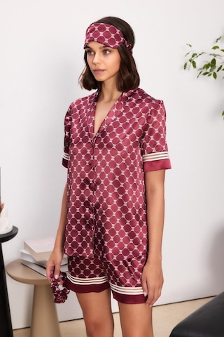 Pierre Cardin Bordo Saten Biyeli Kadın Pijama Şort Takımı 1325 Bordo