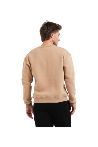 Justever Bisiklet Yaka Nakışlı Şardonlu İçi Polarlı Vizon Erkek Sweatshirt - Volar Vizon