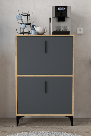 1403 Ada Çok Amaçlı Dolap , Kahve Köşesi , Kiler Dolabı , Mutfak Standı 4 Kapılı , Safir Antrasit Antrasit - Safir