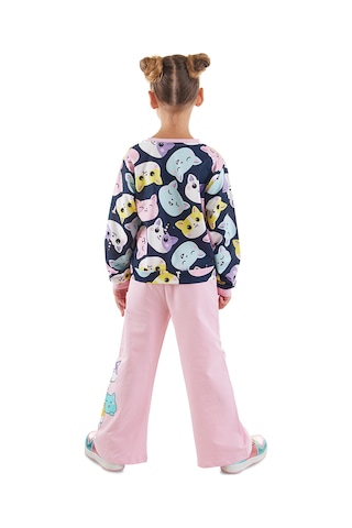 Denokids Sevimli Kediler Kız Çocuk Eşofman Takımı - Lacivert - Pembe