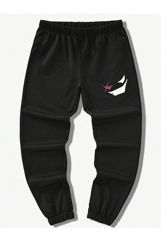 Sinsi Yüz Eşofman Altı Jogger - Siyah Baskılı Lastik Paça Yüksel Bel Siyah