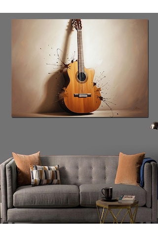 Duvara Dayalı Klasik Gitar Müzik Enstrümanı Görseli Dekoratif Kanvas - Mdf Ahşap Tablo