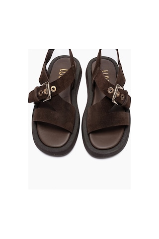 Luvishoes Rıven Kahverengi Süet Hakiki Deri Tokalı Kadın Sandalet