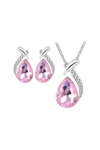 Şık Taşlı, Trend Zirkon Taş İşlemelitakı Seti Kolye Küpe , Yeni Yıl, Hediyesi Pembe Pembe