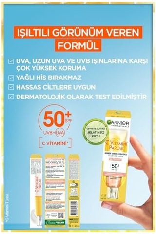 C Vitamini Parlak Günlük Güneş Koruyucu Fluid Yüz Kremi Işıltılı Doku Spf50, 40 Ml 85217326