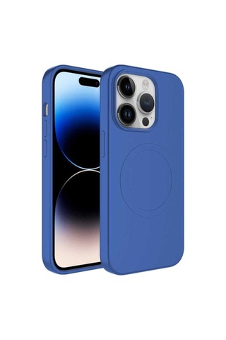Apple Uyumlu iPhone 13 Pro Max Kılıf M-safe Wireless Şarj Özellikli Pastel Renk Silikon Zore Plas Kapak Mavi
