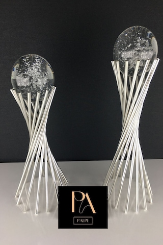 Gümüş K 2'li Ofis Metal Aksesuar Biblo Ev Salon Dekorasyon Obje