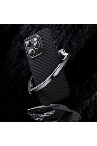 Apple Uyumlu iPhone 15 Plus Kılıf Karbon Fiber Magsafe Şarj Özellikli Benks Hybrid Armorpro 600d Kevlar