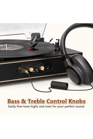 Nostaljik Ahşap Kasa Siyah Pikap Bluetoothlu Bas Ve Tiz Kontrollü 33-45-78 Lik Plaklar