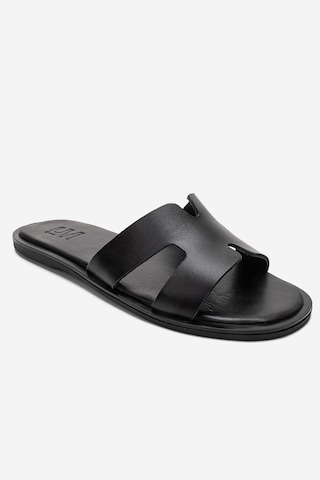 Luvishoes Bıora Siyah Hakiki Deri Kadın Terlik
