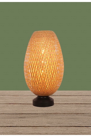 Boja Bambu Abajur, Masa Lambası 23x37x42 Cm İskandinav, Modern, Bohem, Rattan, Aydınlatma