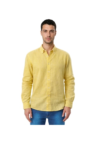 Arma Ar-ma Erkek Keten Gömlek Baskisiz Basic Düğme Kapamali Cepsiz Uzun Kollu Gömlek Dokuma Kumaş Regular Fit %60 Pamuk %40 Keten Y31485118102 Sarı-s1