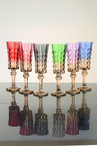 Çift Renk Flüte 6'lı Kristal Ayaklı Kahve Yanı Su Bardağı