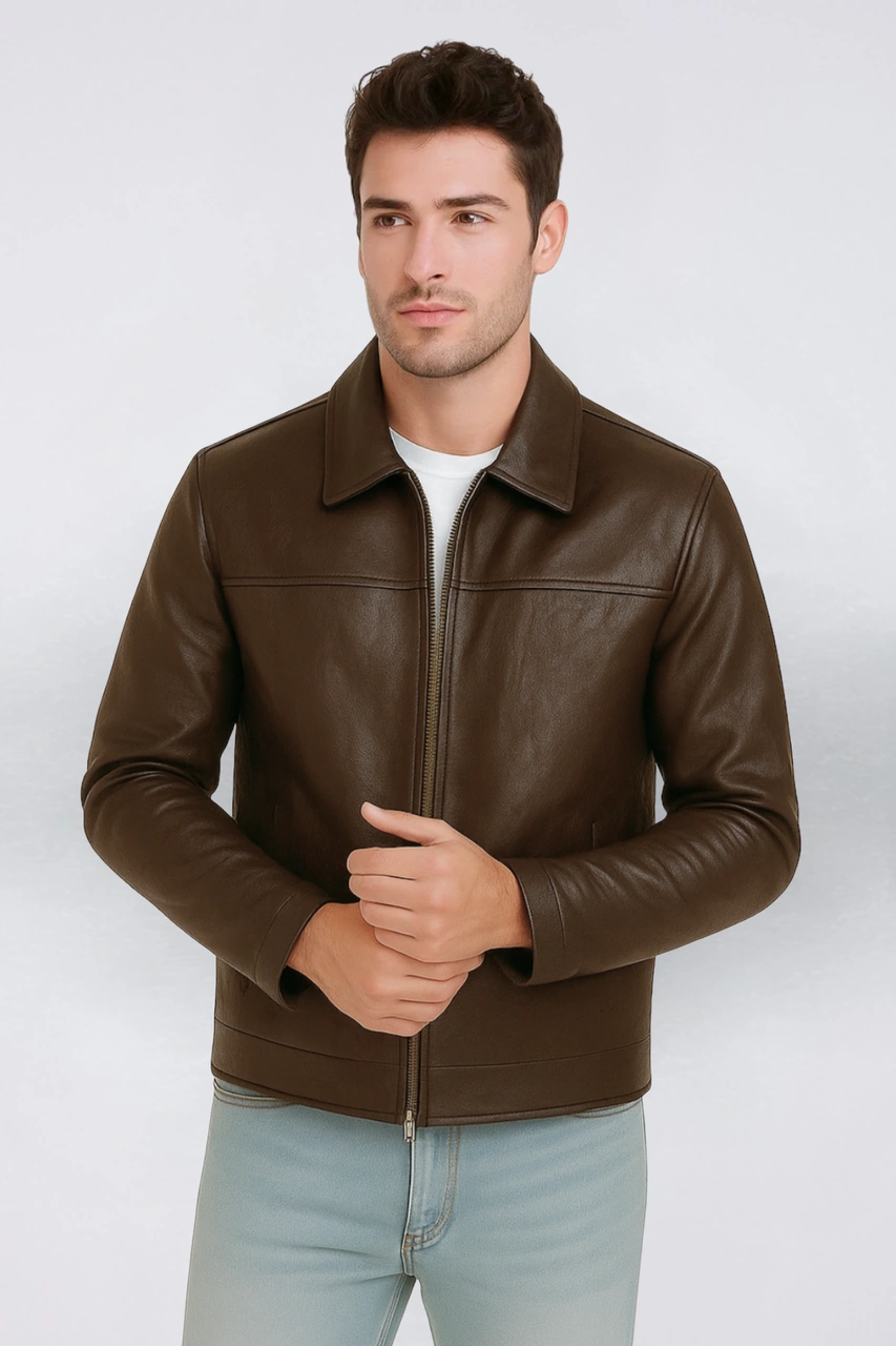 Derije Donald Hakiki Deri Erkek Kahverengi Basic Ceket