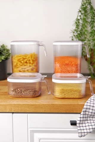 4'lü Çok Amaçlı Erzak Ve Bakliyat Saklama Kabı Seti 2 X 2.5 Lt, 2 X 1.1 Lt Şeffaf