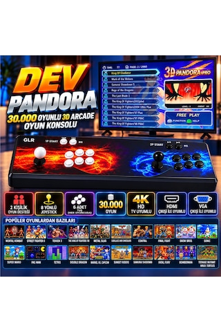 Dev Pandora 30.000 Oyunlu 3d Pro Arcade Konsol 2 Kişilik Geniş Panel Hdmı & Vga Çıkışlı