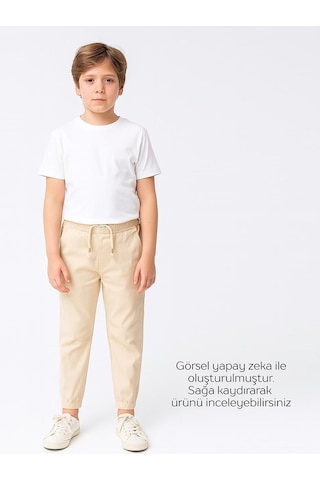 Overdo Kids Erkek Çocuk Paçası Beli Lastikli Jogger Pantolon Bej