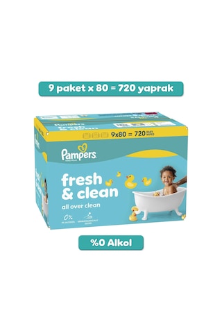 Prima Pampers Islak Havlu Mendil Fresh & Clean 9'lu Set 720 Yaprak 9'lu Set