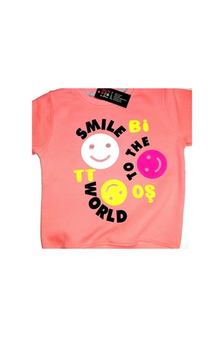 Smile Baskılı File Kolu Aks 3 Iplik Kız Sweatshırt 9y,10y,11y,12y Yavruağzı
