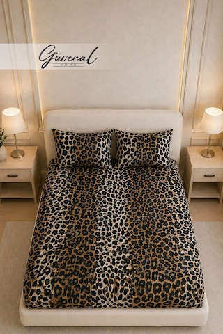 Carmen %100 Pamuk Çift Kişilik Desenli Yastık Kılıflı Lastikli Çarşaf Seti Yastık Kılıfı Lastikli Çarşaf Uyku Seti Çeyiz - 180 X 200 Cm - Leopar Kahverengi