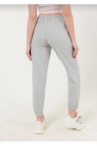 Düz Basic Eşofman Altı Jogger - Gri Lastik Paça Yüksel Bel Gri