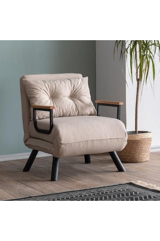 Pafu Sando Tekli Katlanır Yataklı Koltuk Keten Krem Krem