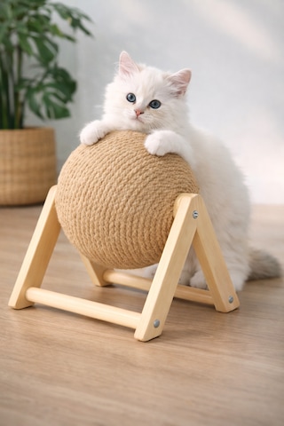 Kedi Tırmalama Topu Ahşap Ayaklı, Dayanıklı Kedi Oyuncağı