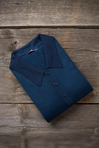 Woolen World Polo Yaka Battal Büyük Boy Yünlü Triko Kazak İndigo