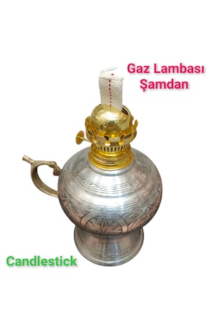 Bakır Gaz Lambası Şamdan Osmanlı Antik Bakır Gaz Lambası Beyaz