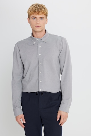 AC&Co / Altınyıldız Classics Erkek Grı Pamuklu Tailored Slim Fit Dar Kesim Düğmeli Yaka Örme Gömlek Gri