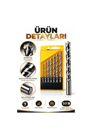 7 Parça Elmas Uç Matkap Seti 4-10 Mm Beton Duvar Seramik