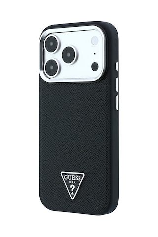 Apple Uyumlu iPhone 18 Pro Max Kılıf Guess Lisanslı M-safe Şarj Özellikli Grained Triangle Kapak Siyah
