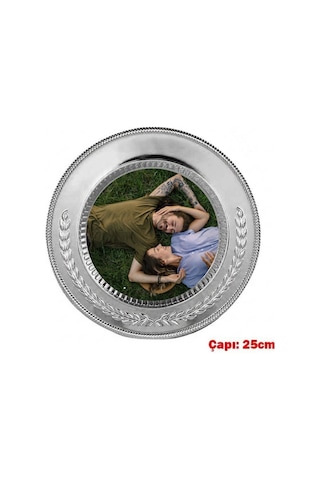 Kişiye Özel Fotoğraf Baskılı Gümüş Metal Tabak Plaket - Sevgiliye Şeffaf Ayaklı Yıl Dönümü Hediyesi