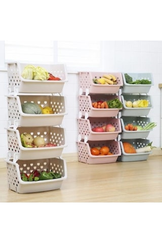 Pazly Bej Dayanıklı Depolama Organizatörü, İstiflenebilir Mutfak Ve Kiler İçin Meyve-sebze Sepeti Bej