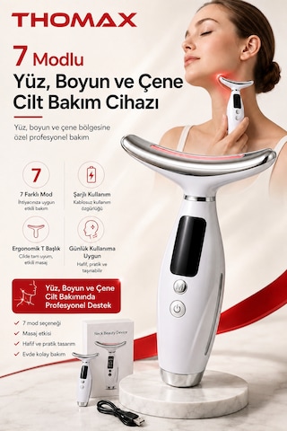Yüz Boyun Ve Çene Ems Güzellik Cihazı Gıdık Sarkma Kırışıklık Bakım Cihazı 7 Mod