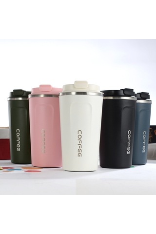 Çift Paslanmaz Çelik 304 Kahve Kupa Araç Termos Kupa Seyahat Termo Kupası 510ml Siyah